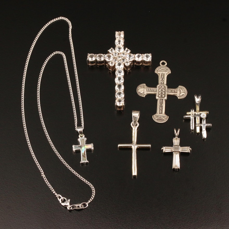 Sterling Silver Multi-Gemstone Cross Pendants and Necklace