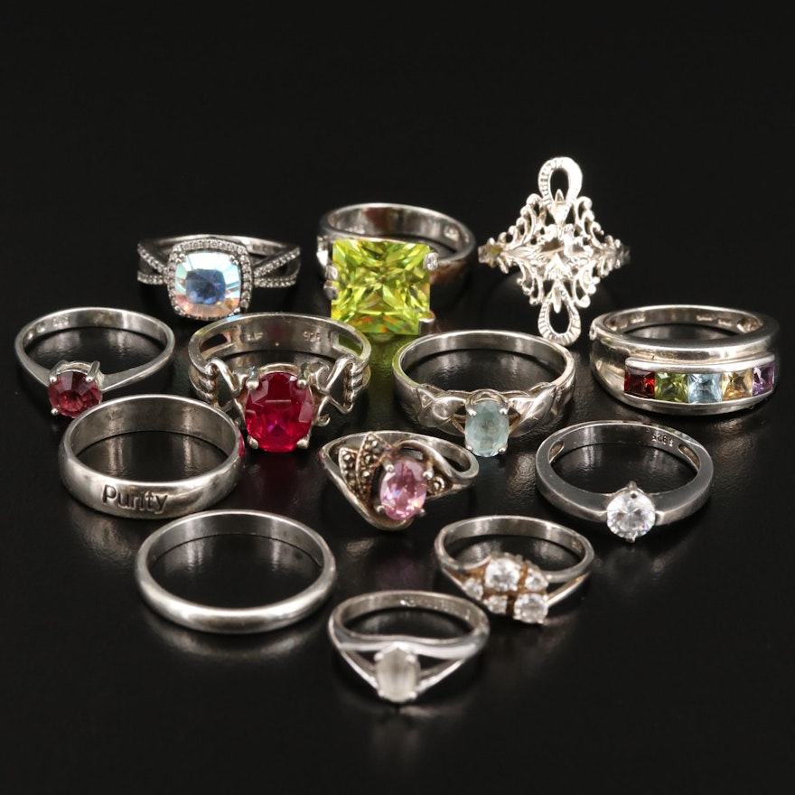 Sterling Silver Rings with Ruby, Quartz and Topaz