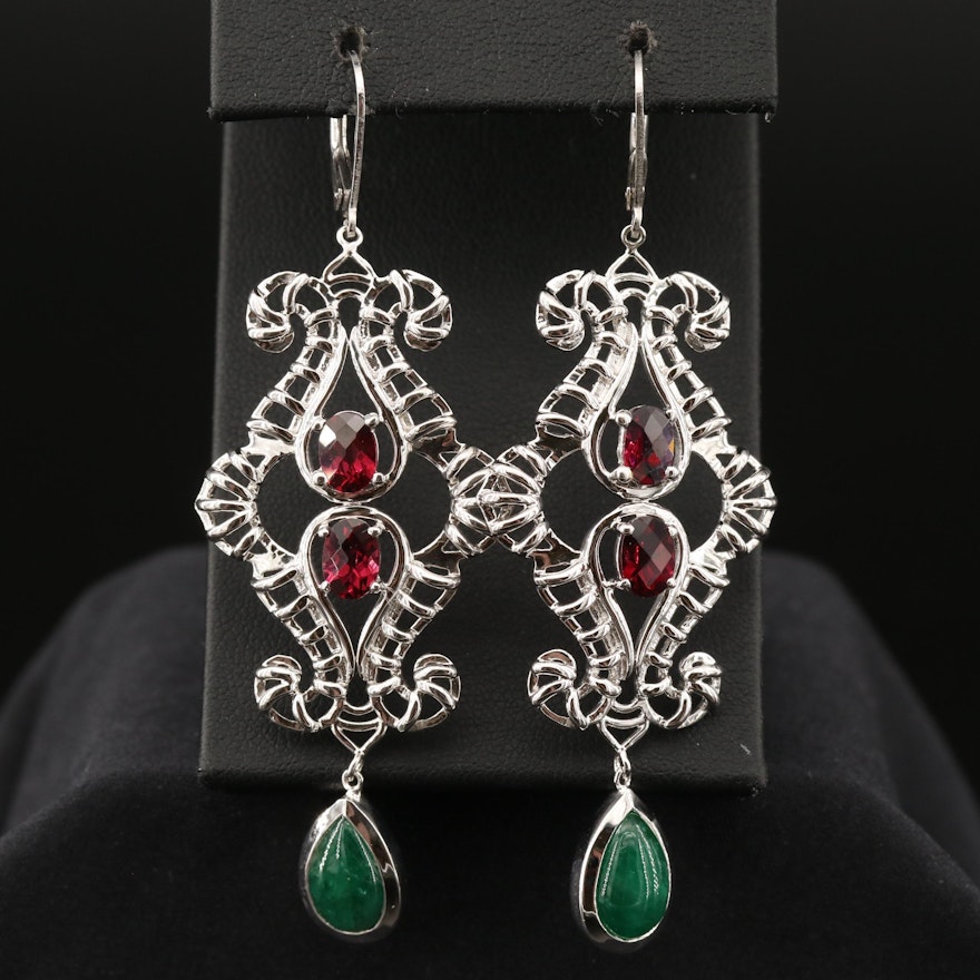 Sterling Silver Beryl and Garnet Dangle Earrings