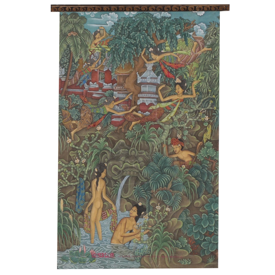 Balinese Folk Style Painted Wall Hanging from "Hotel Bali Beach"