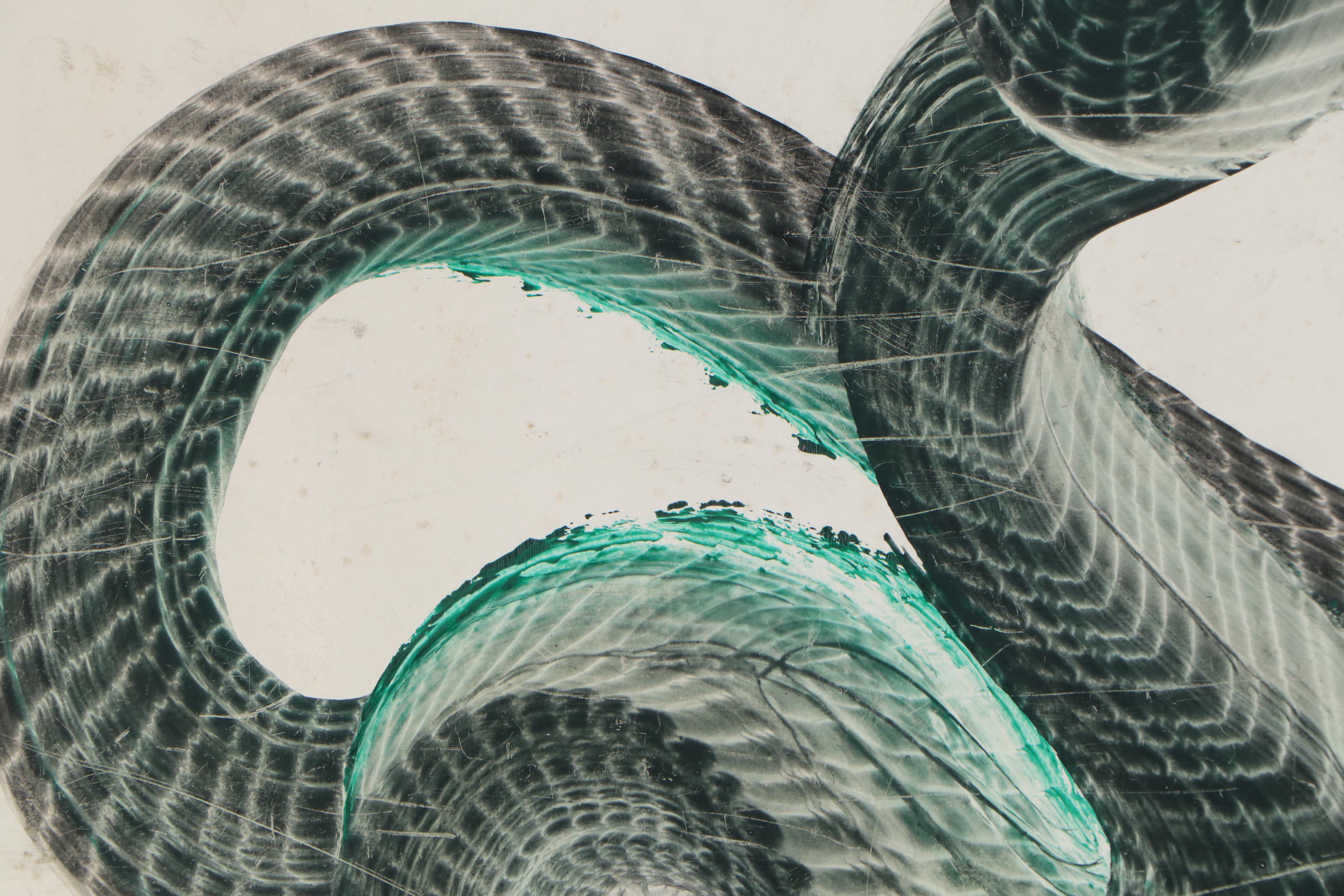 Japanese "Hitofude Ryuu" One-Stroke Ink Painted Dragons, 20th Century