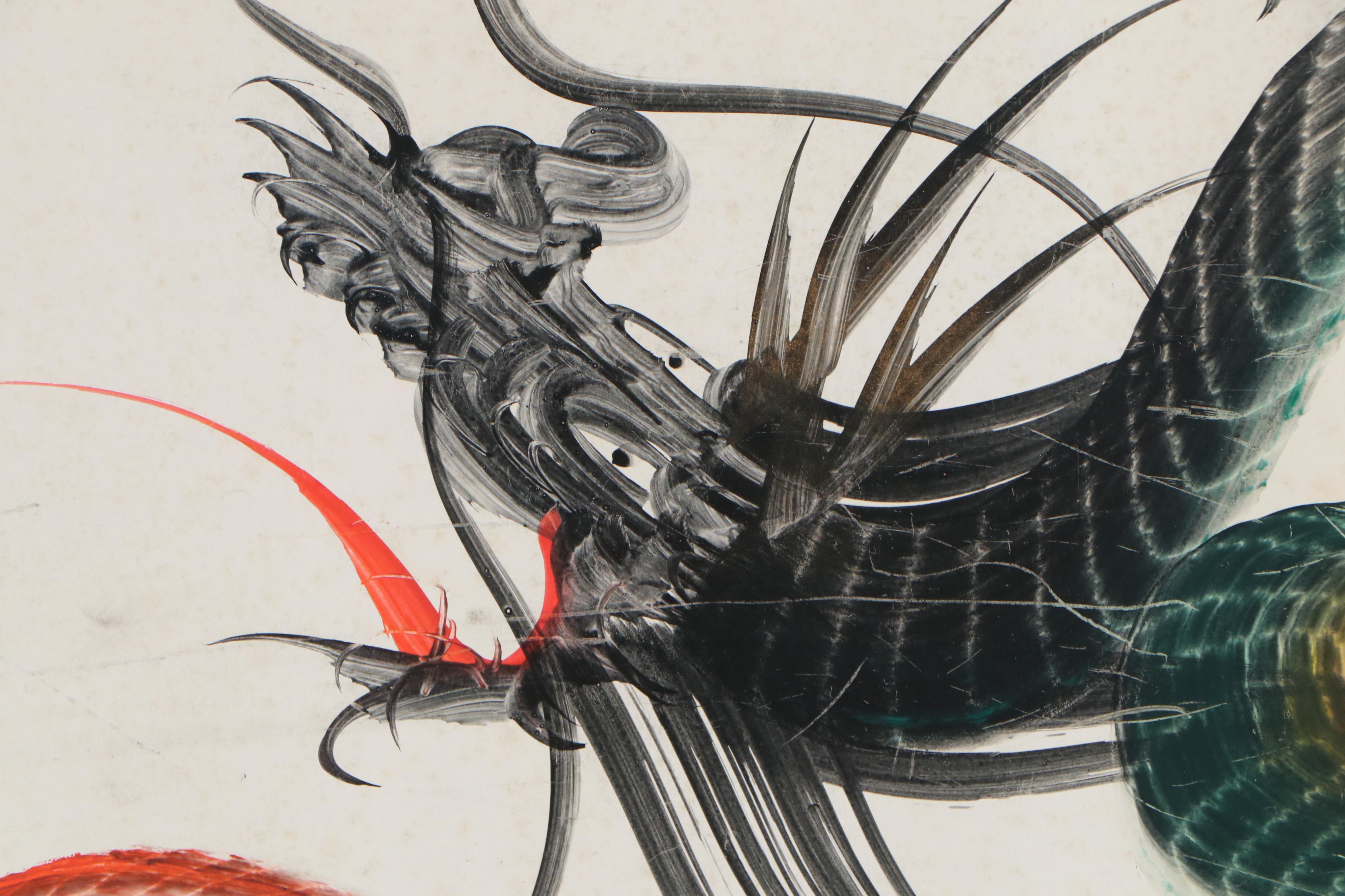 Japanese "Hitofude Ryuu" One-Stroke Ink Painted Dragons, 20th Century