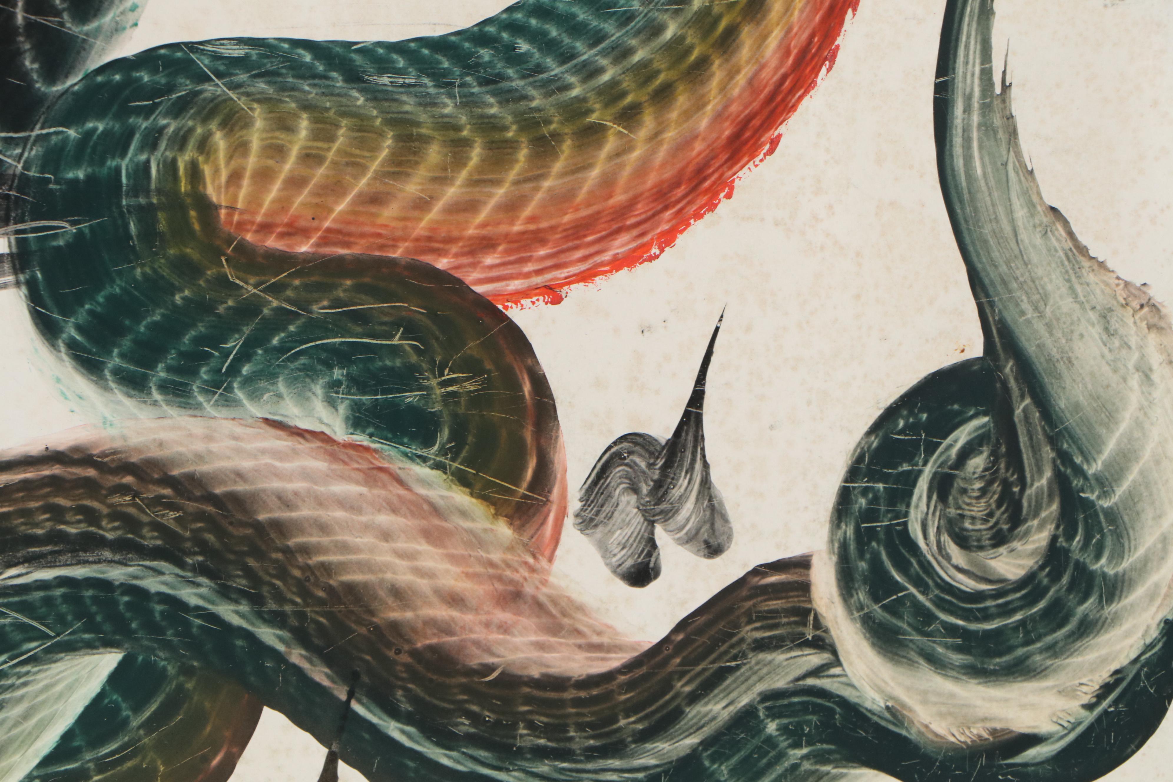 Japanese "Hitofude Ryuu" One-Stroke Ink Painted Dragons, 20th Century