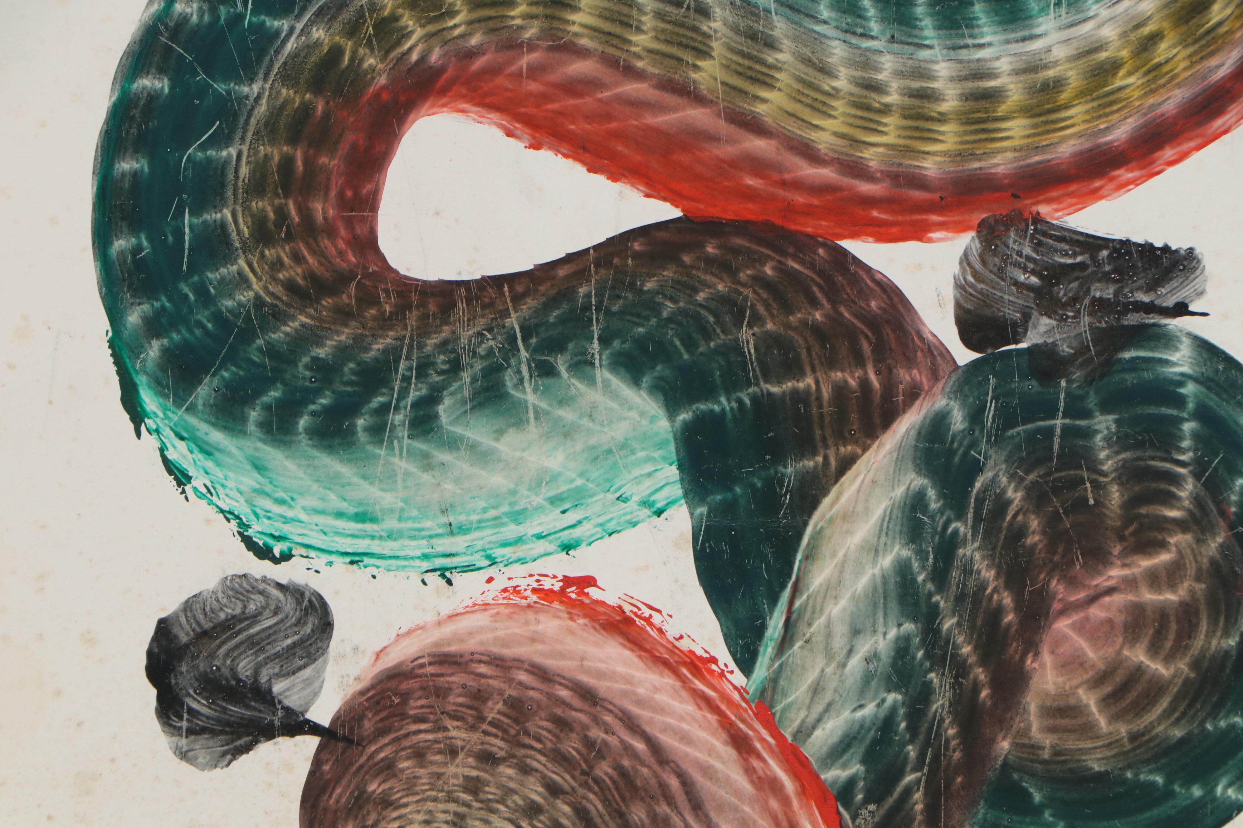 Japanese "Hitofude Ryuu" One-Stroke Ink Painted Dragons, 20th Century