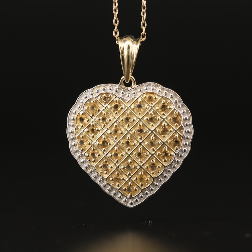 Sterling Citrine Heart Pendant Necklace