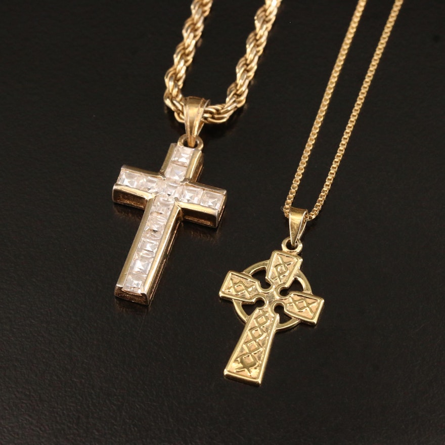 Sterling Silver Cross Pendant Necklaces Including Cubic Zirconia Accents