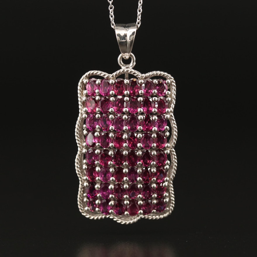 Sterling Silver Garnet Rectangular Necklace