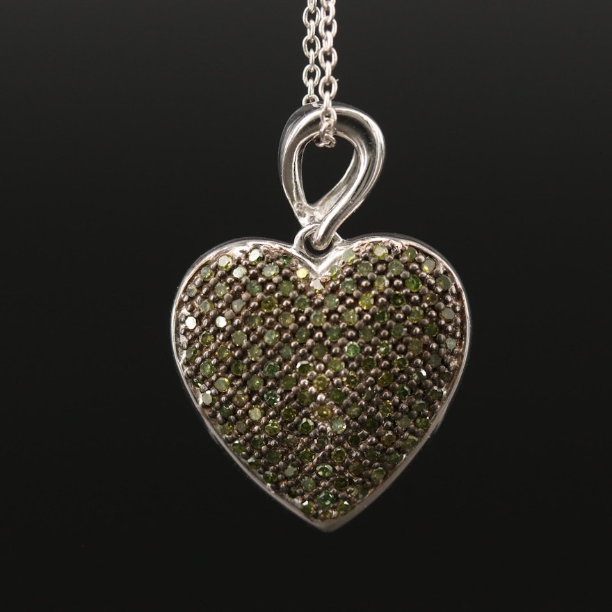 Sterling Silver Pavé Diamond Heart Pendant Necklace