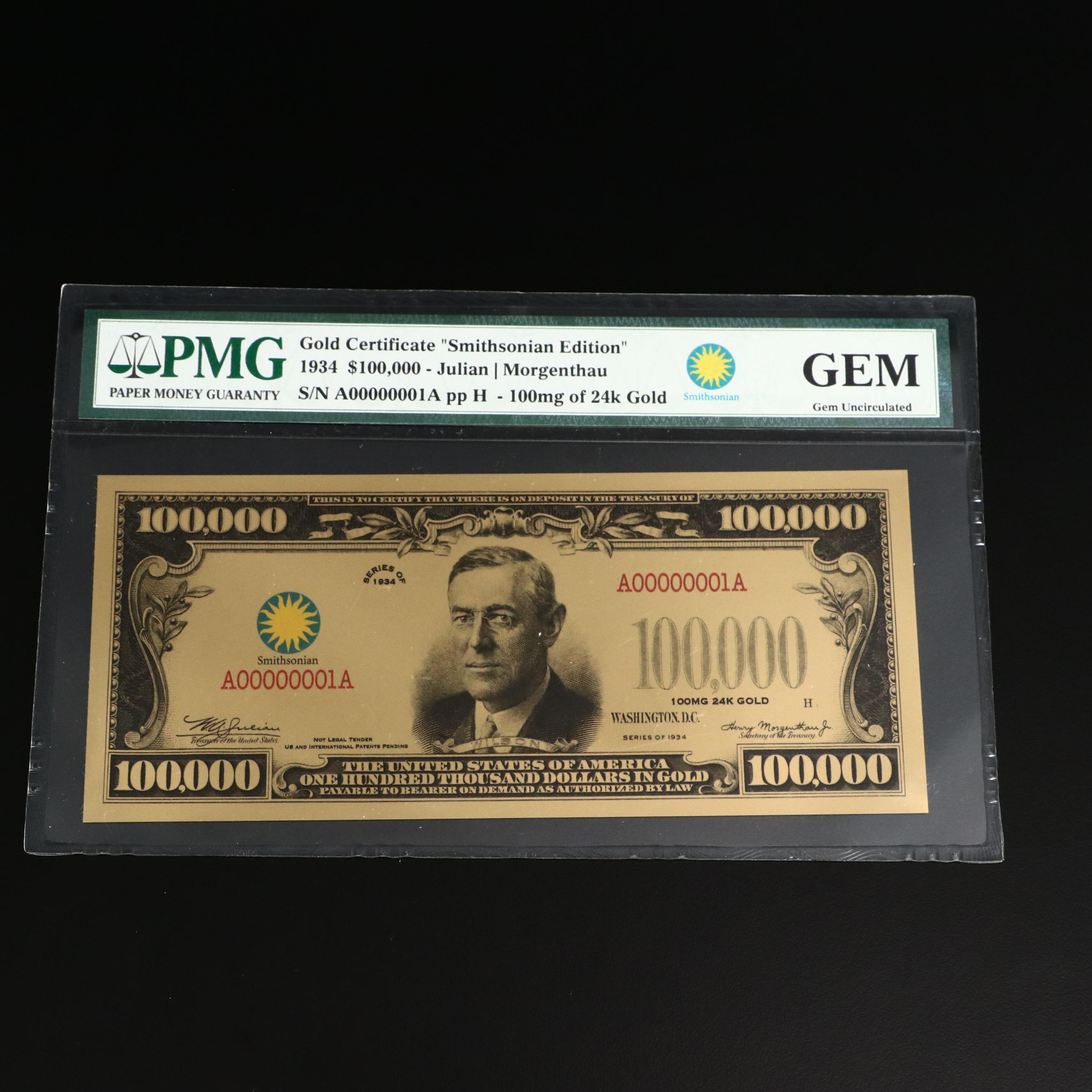 PMG Graded Gem Uncirculated "Smithsonian Edition" Gold Certificate