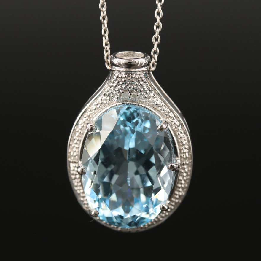 Sterling Silver Topaz and Diamond Slide Pendant Necklace
