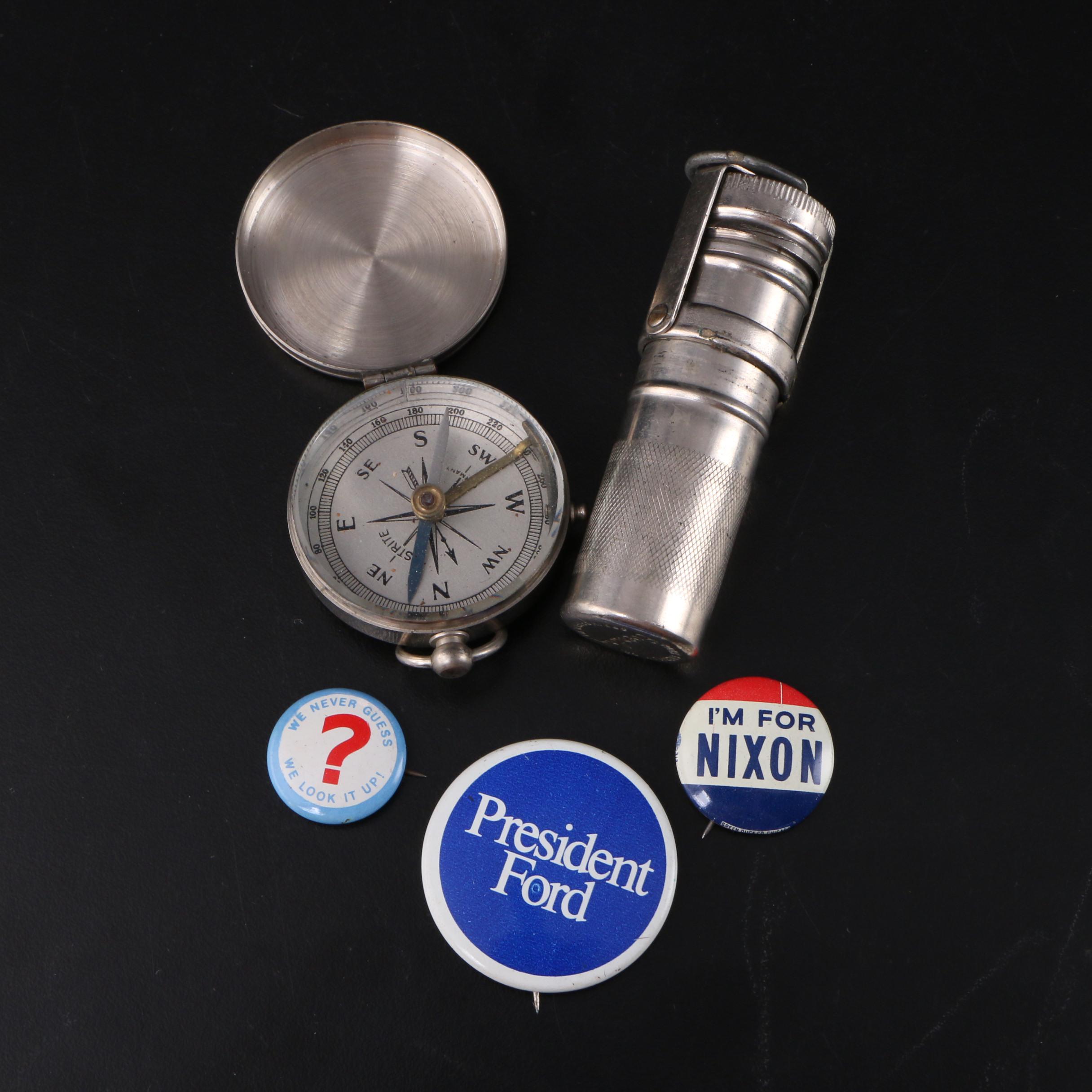 Park Sherman Co. "Everdry" Metal Match Holder with Compass and Presidential Pins