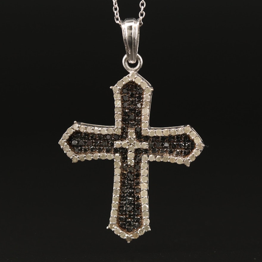 Sterling Silver 1.50 CTW Pavé Diamond Cross Necklace