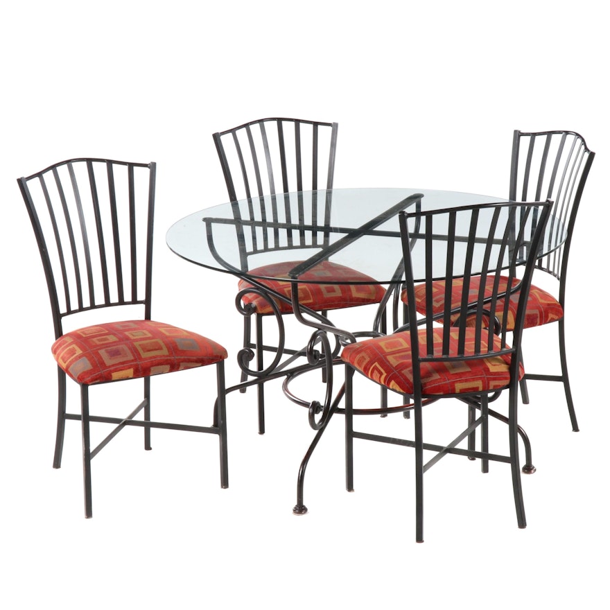 Metal Dining Table with Glass top and Four Chairs, Contemporary