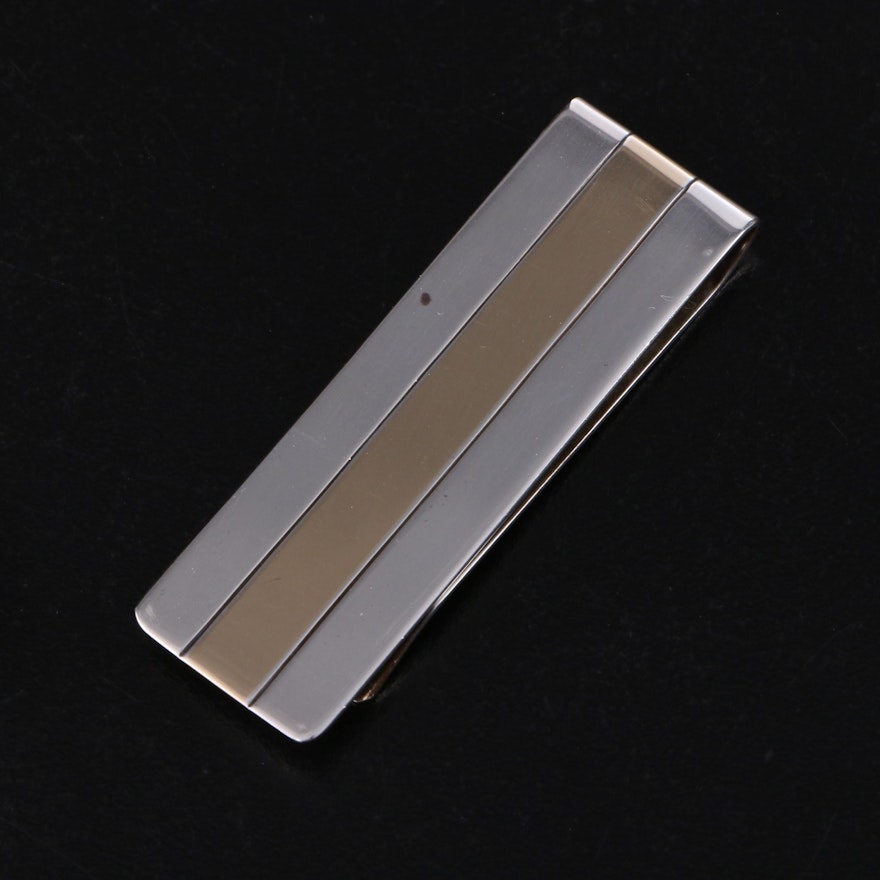 Tiffany & Co. Sterling Silver and 14K Gold Money Clip with Dust Pouch