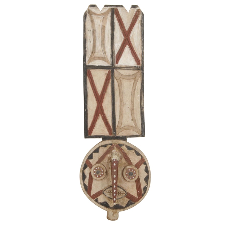 Bwa Style Polychrome Wooden Wall Hanging Mask, West Africa