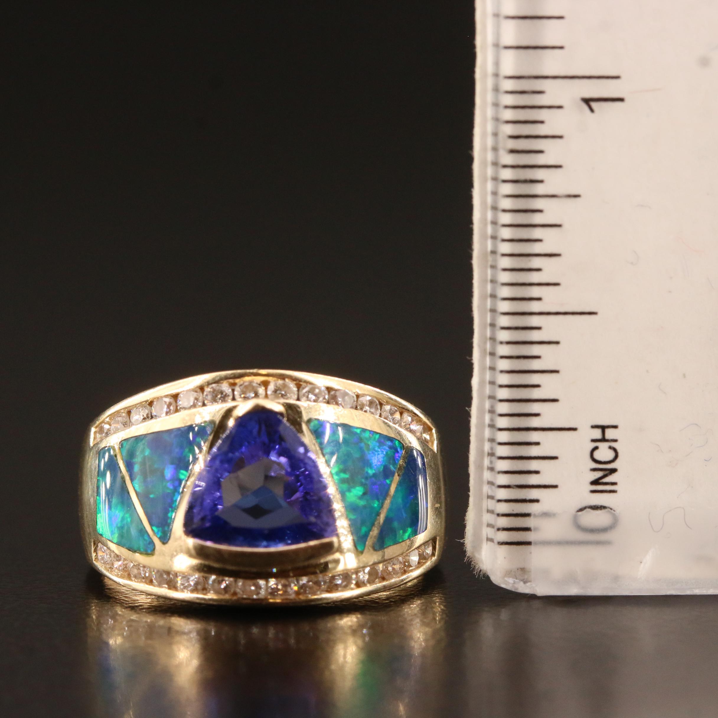14K Tanzanite, Opal Doublet and Diamond Ring