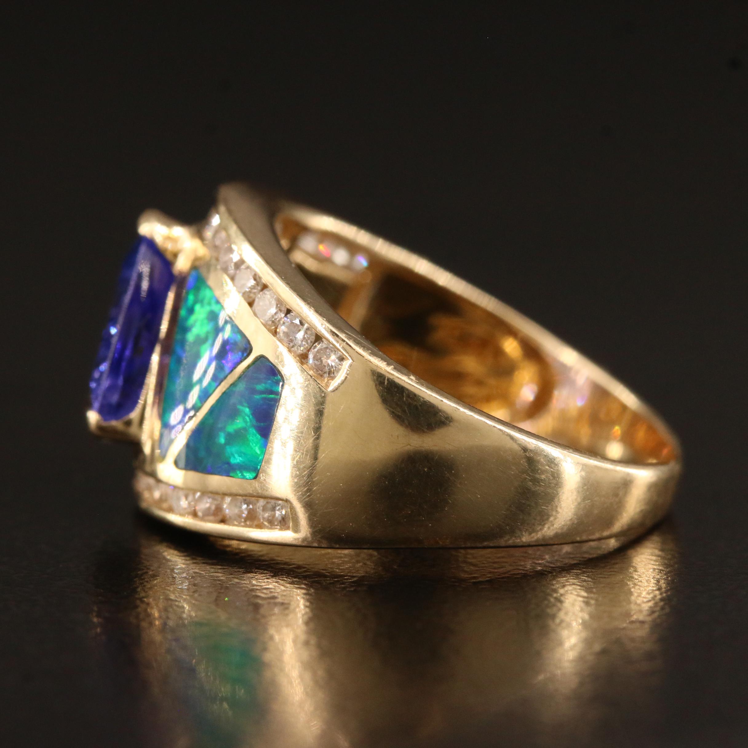 14K Tanzanite, Opal Doublet and Diamond Ring