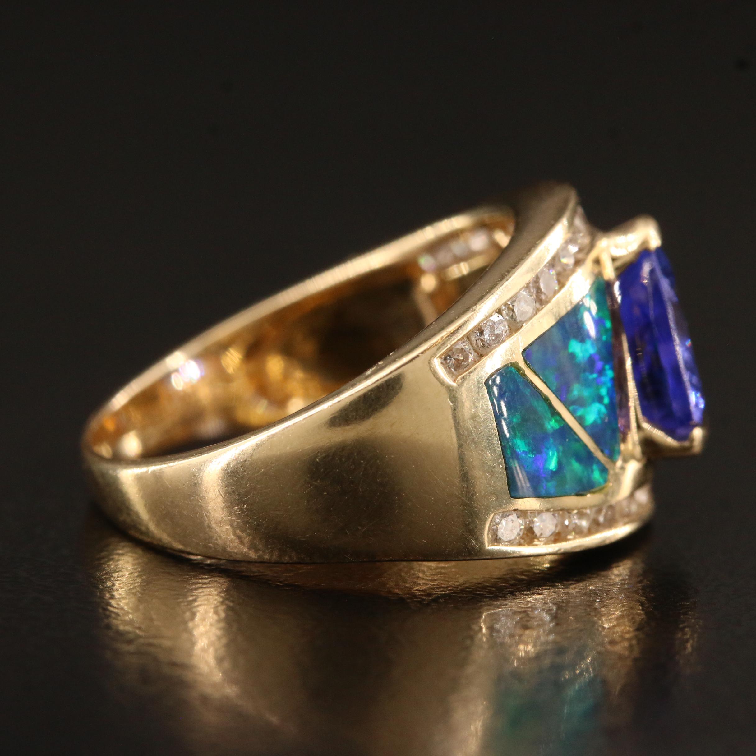 14K Tanzanite, Opal Doublet and Diamond Ring