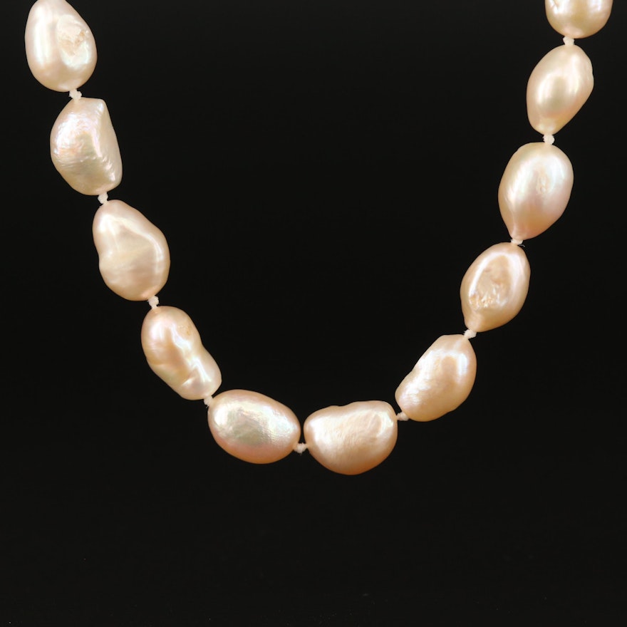 Baroque Pearl Knotted Necklace with 14K Clasp