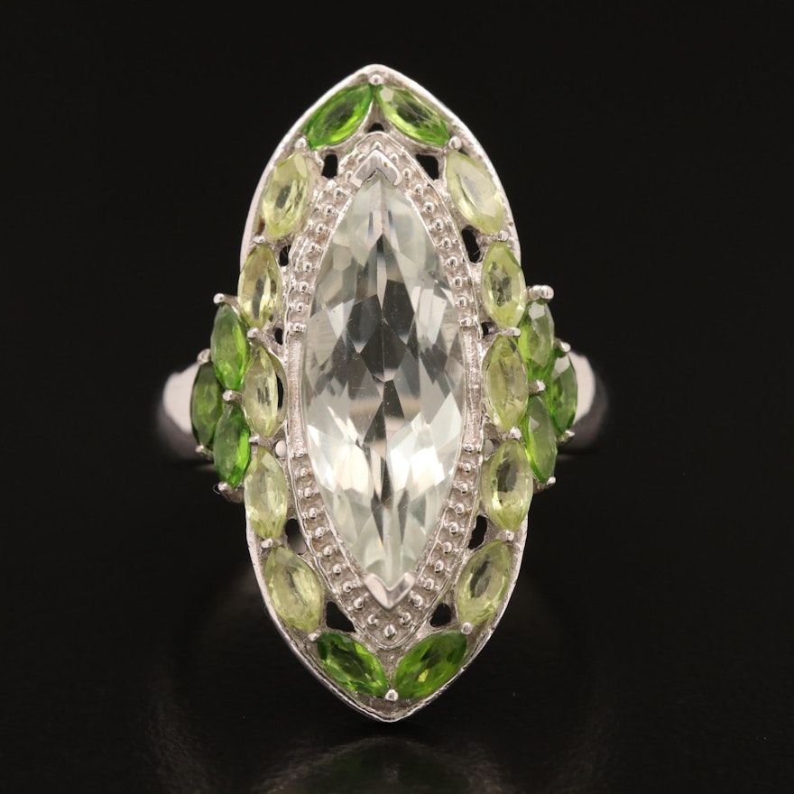 Sterling Prasiolite, Peridot and Diopside Ring