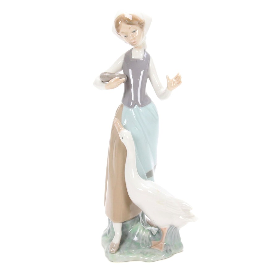 Lladró "Girl with Duck" Porcelain Figurine Designed by Vicente Martínez