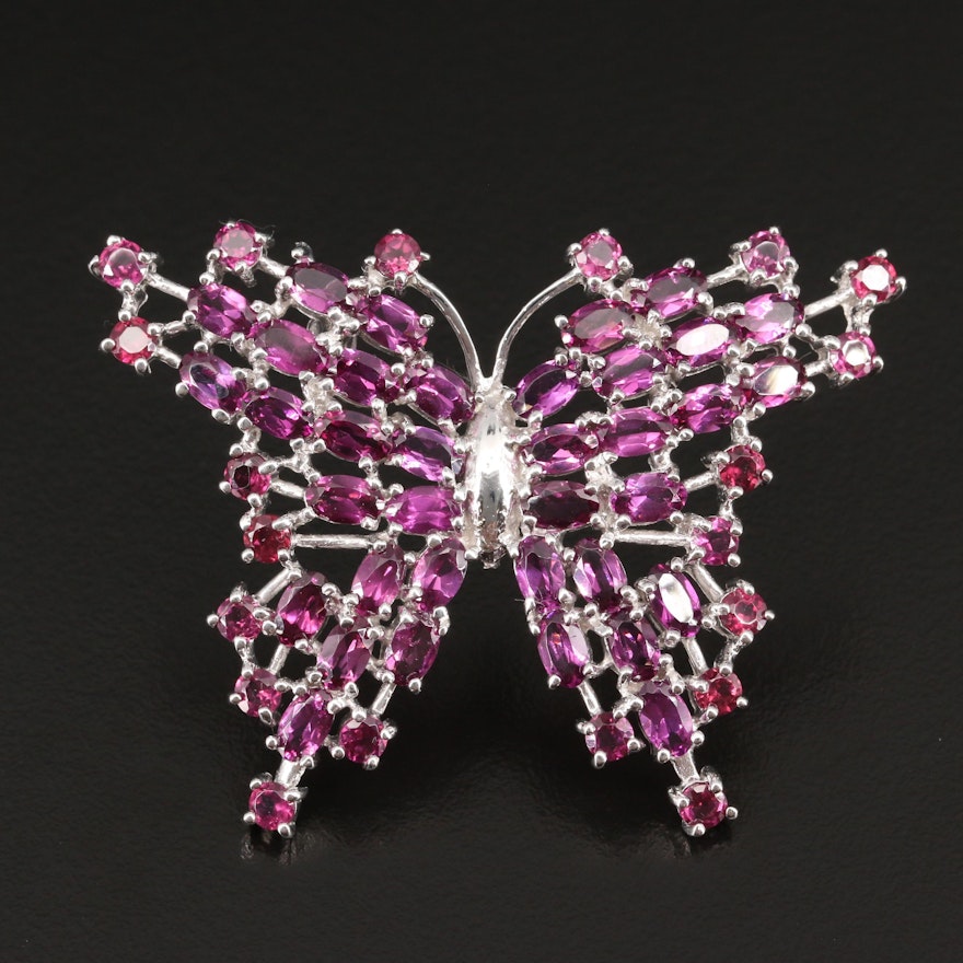 Sterling Silver Rhodolite Garnet Butterfly Brooch