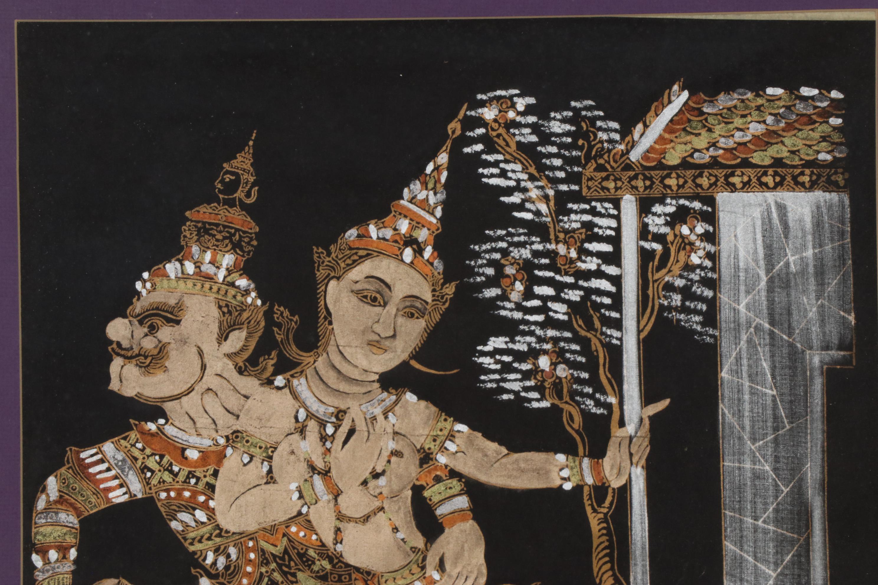 Thai Mixed Media Painting of Ravana Abducting Sita, 20th Century