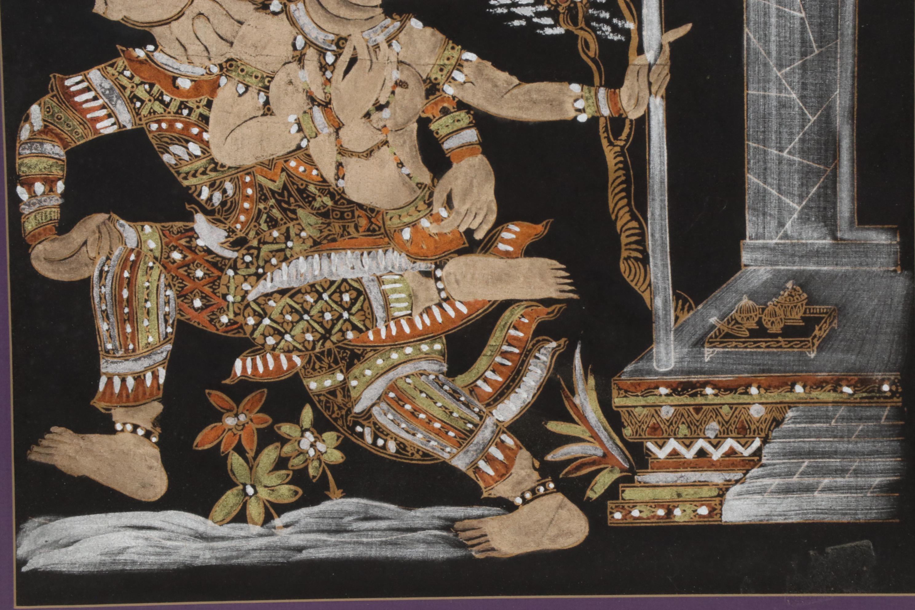 Thai Mixed Media Painting of Ravana Abducting Sita, 20th Century