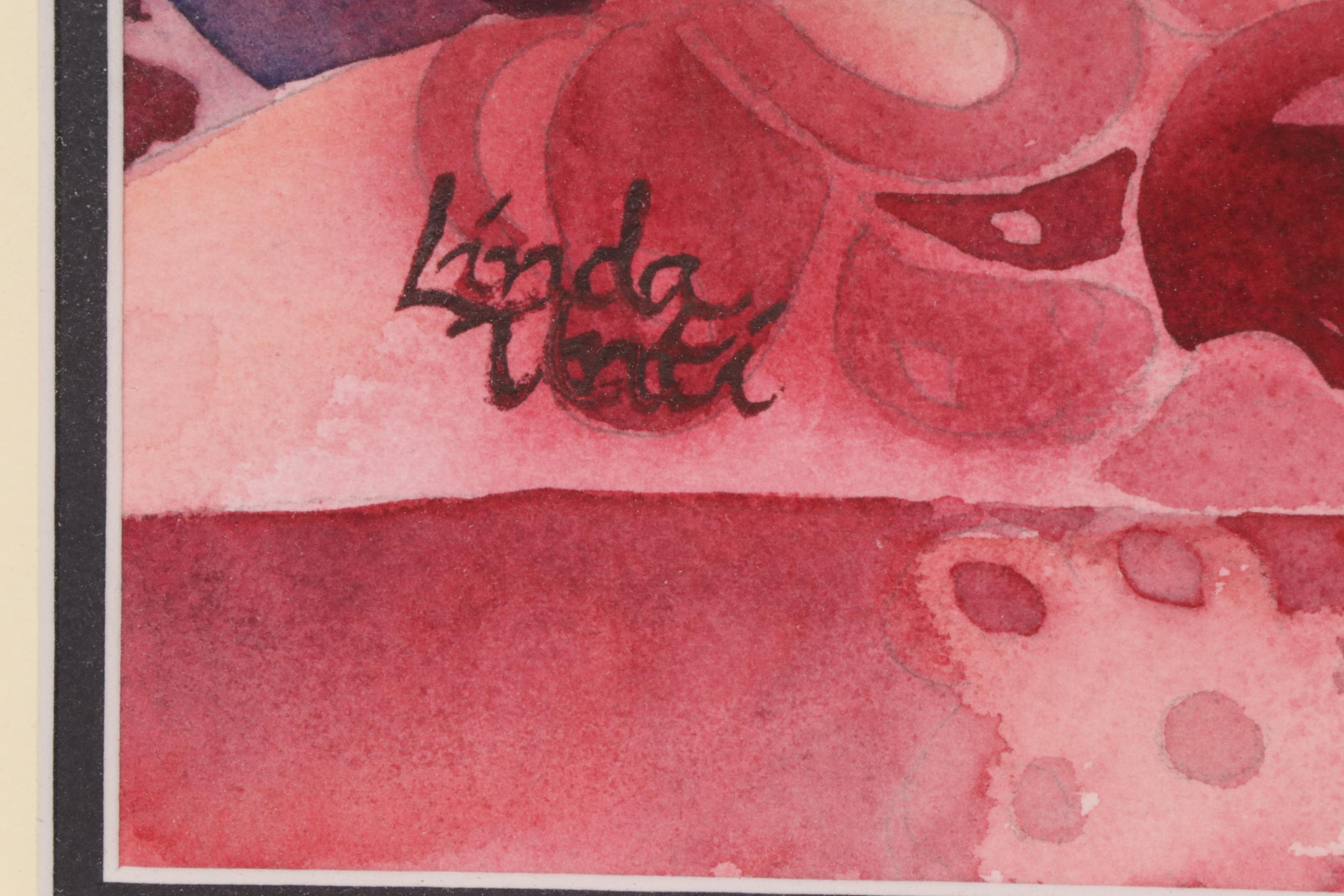 Linda Unti Still Life Watercolor Painting of Bottle of Wine and Glass