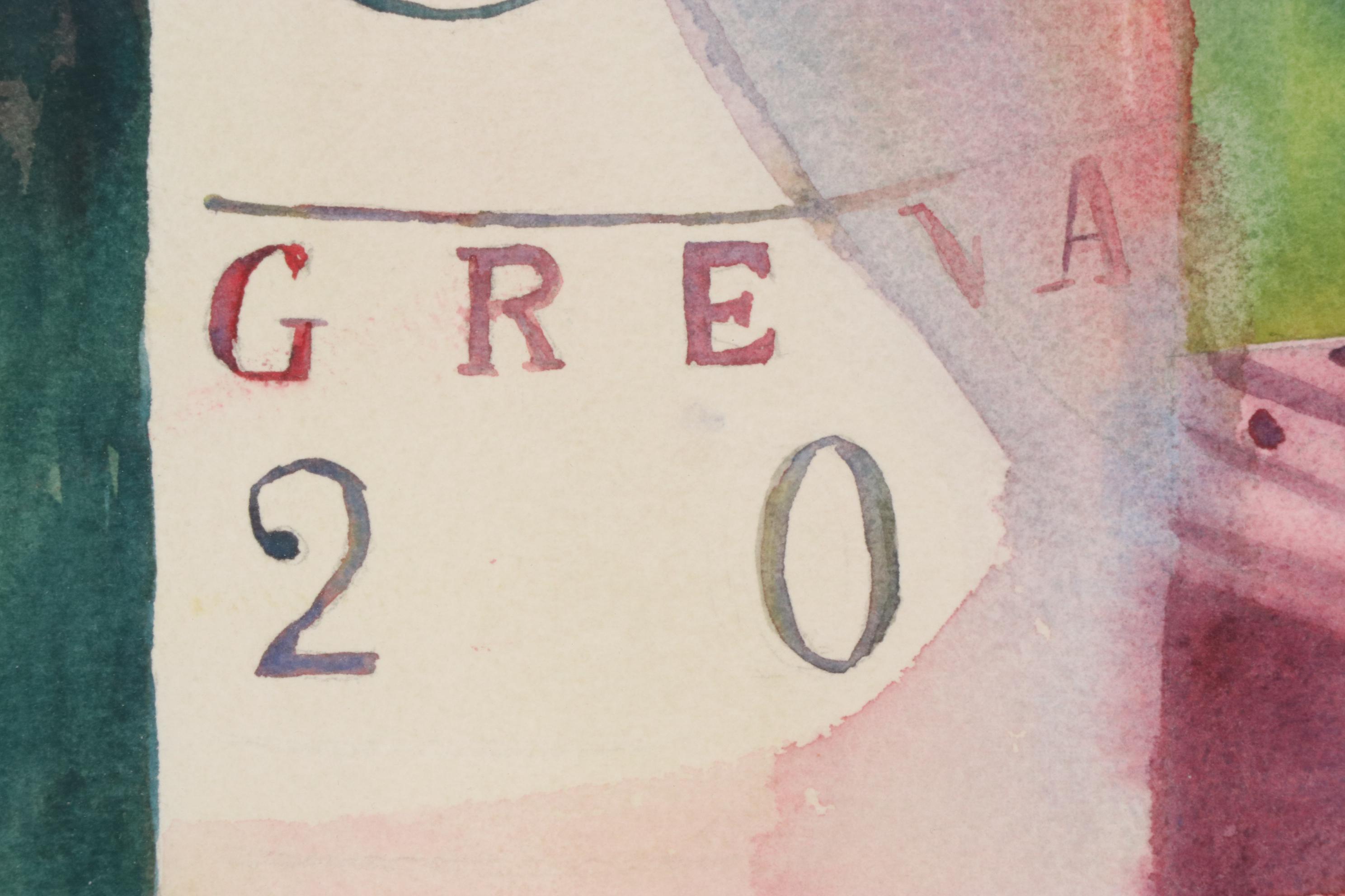 Linda Unti Still Life Watercolor Painting of Bottle of Wine and Glass