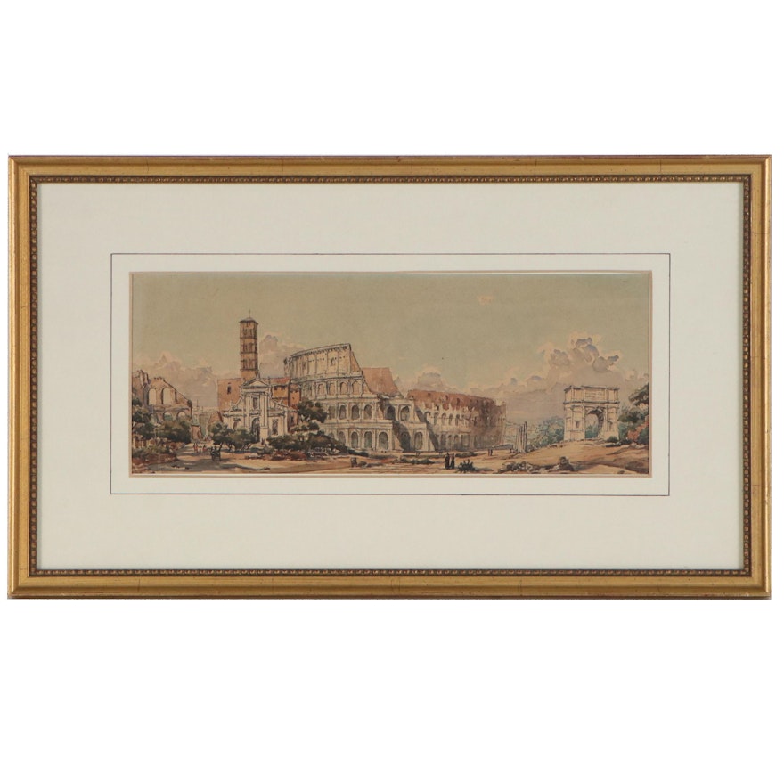 Mixed Media Painting of Roman Colosseum, Late 19th Century