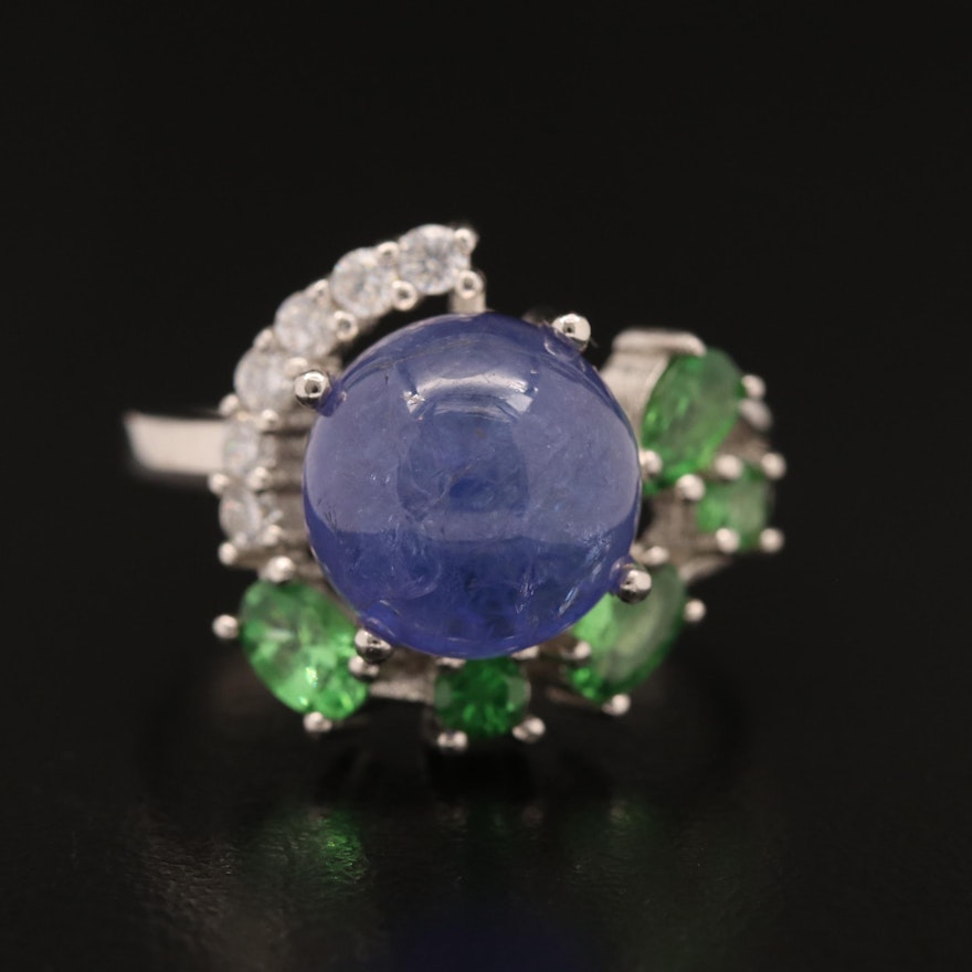 Sterling Silver Tanzanite, Diopside and Cubic Zirconia Ring