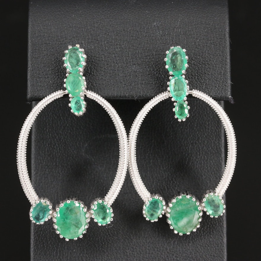 Sterling Emerald Textured Dangle Earrings