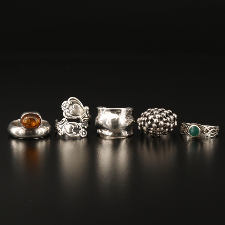 Assortment of Sterling Silver Rings Including Copal Accent