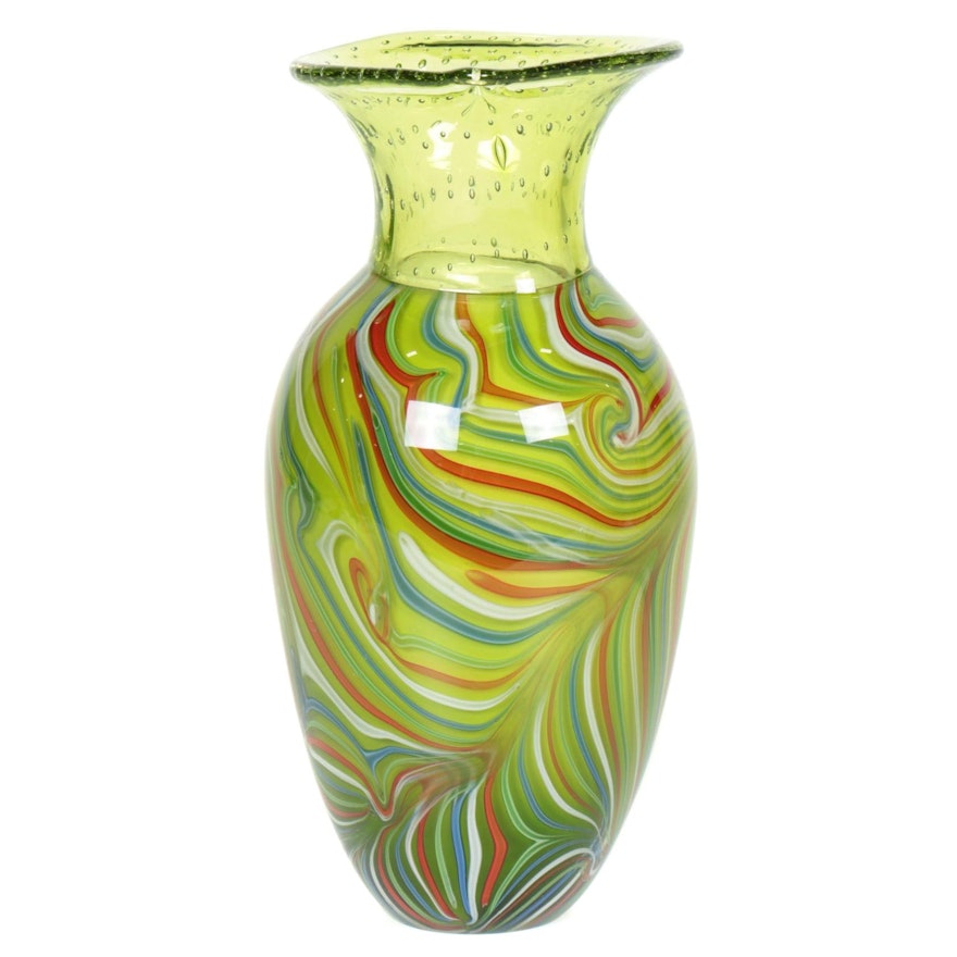 Murano Style Cased Blown Art Glass Vase