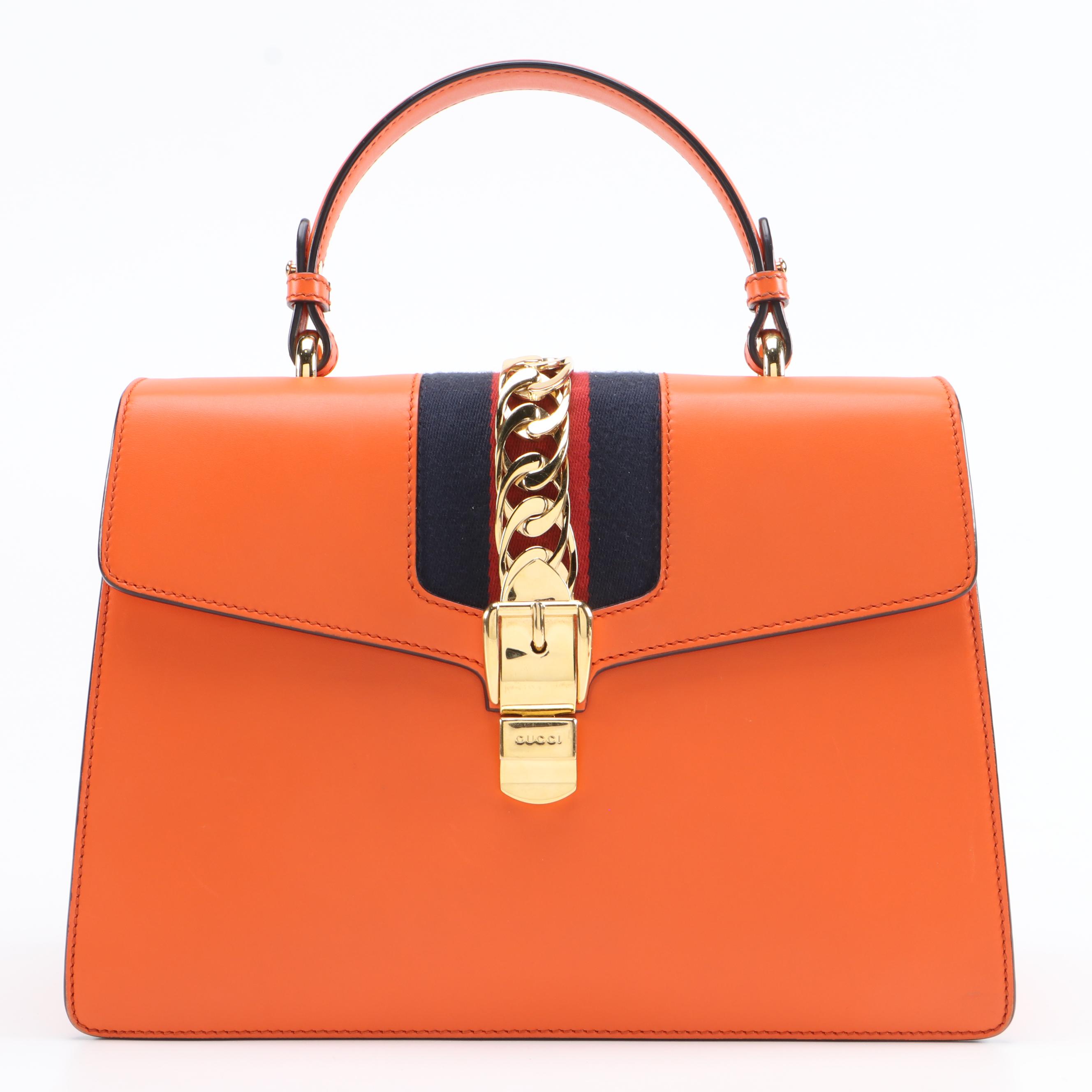 Gucci Medium Sylvie Two-Way Top Handle Bag in Orange Leather