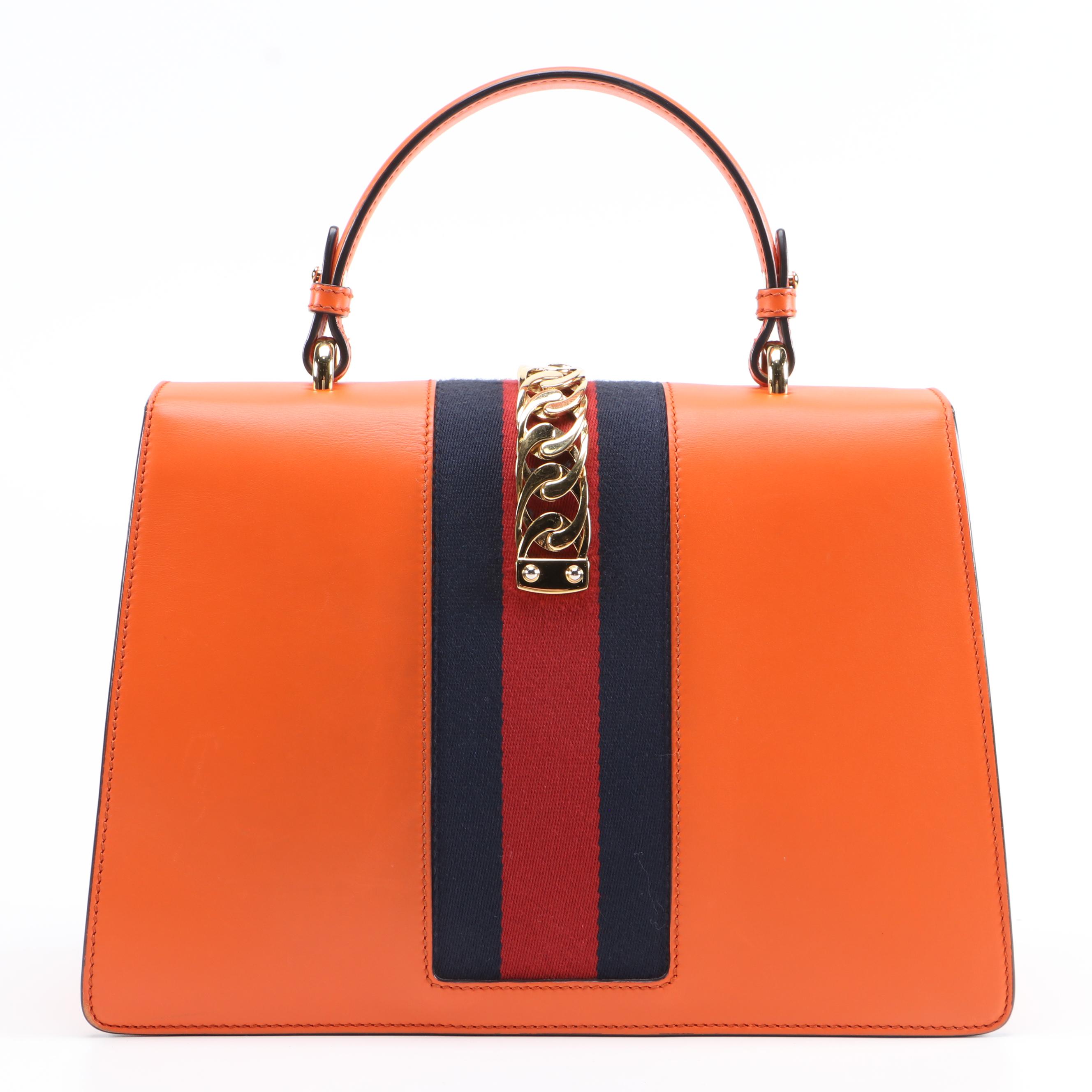 Gucci Medium Sylvie Two-Way Top Handle Bag in Orange Leather