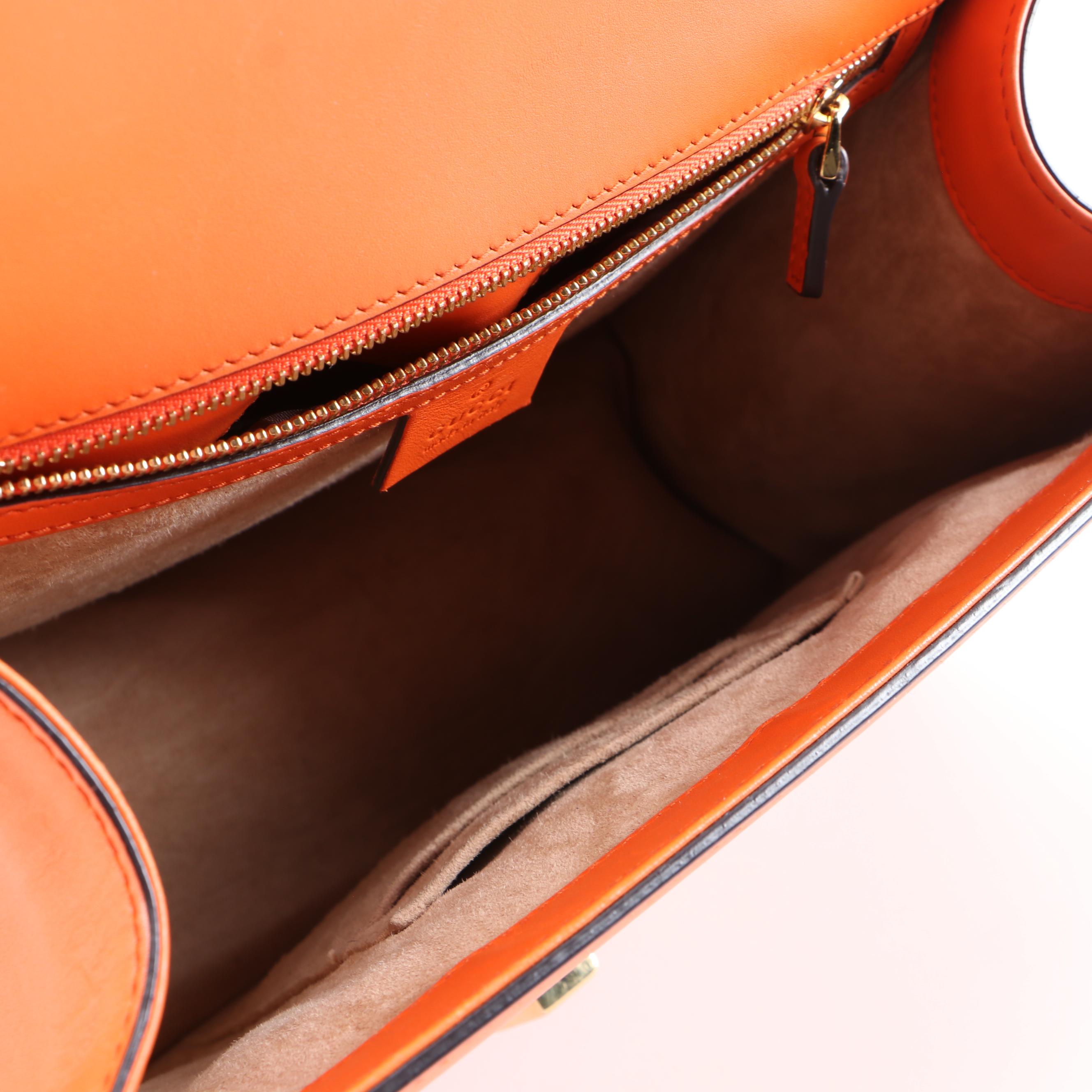 Gucci Medium Sylvie Two-Way Top Handle Bag in Orange Leather