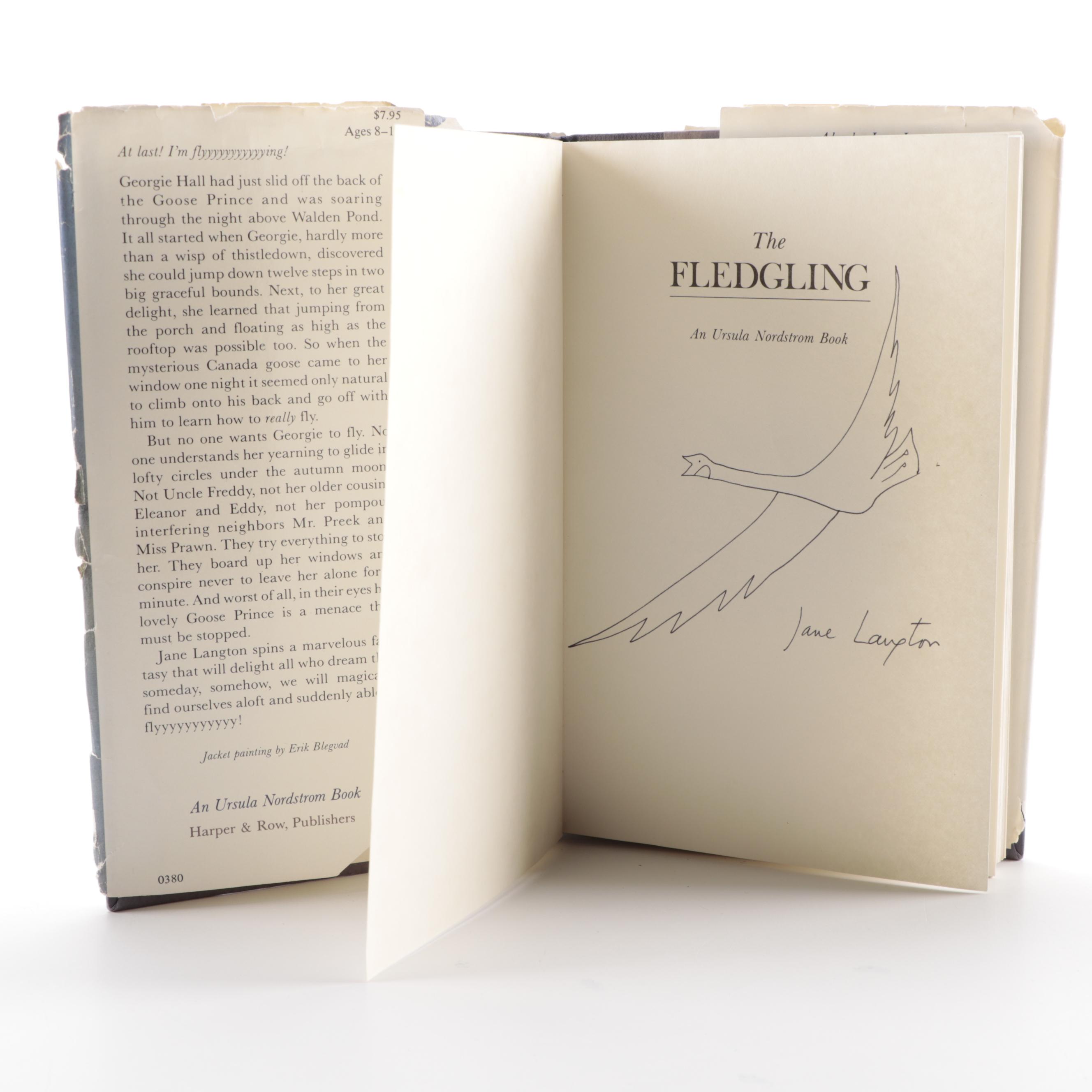 Signed with Drawing "The Fledgling" and "The Time Bike" by Jane Langton