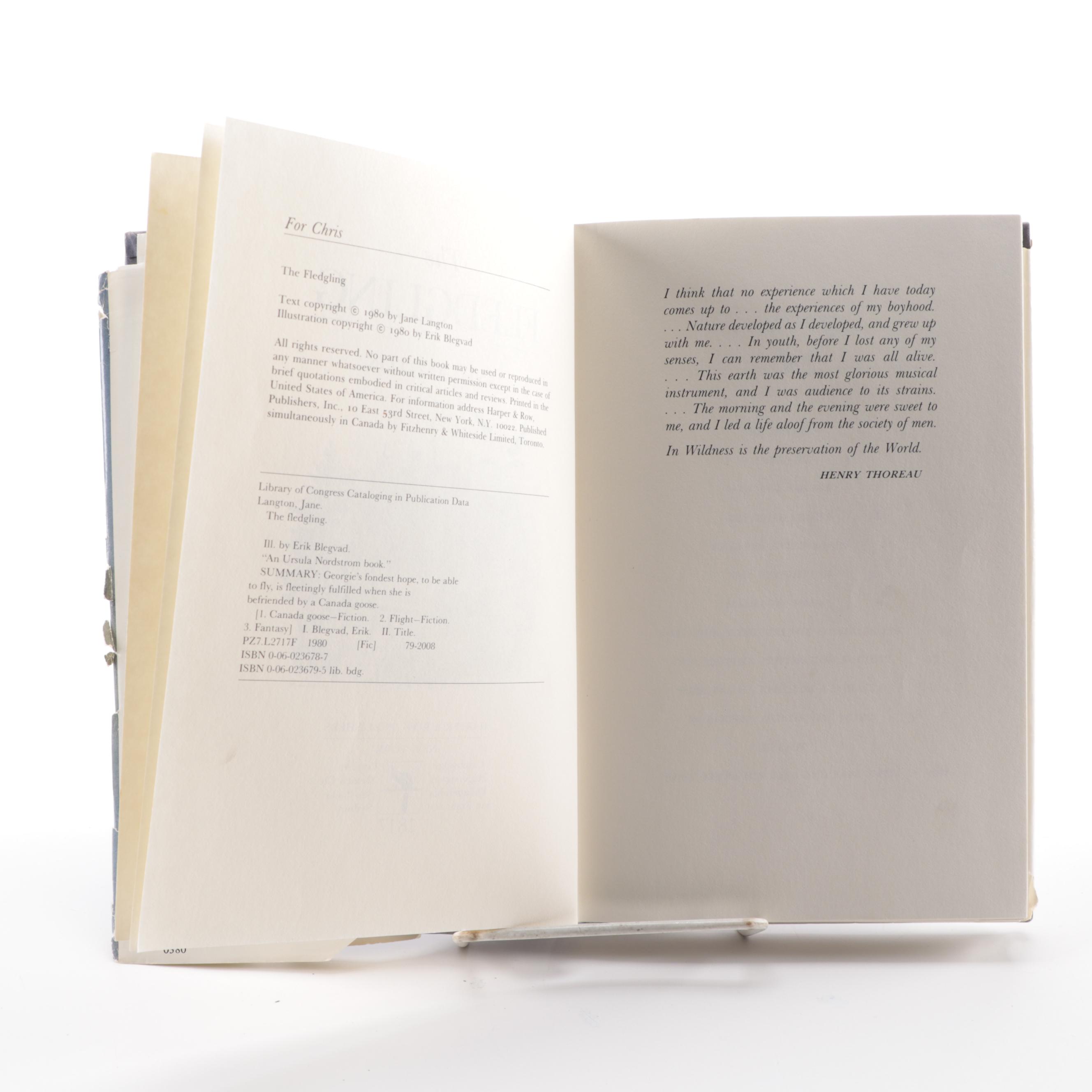 Signed with Drawing "The Fledgling" and "The Time Bike" by Jane Langton