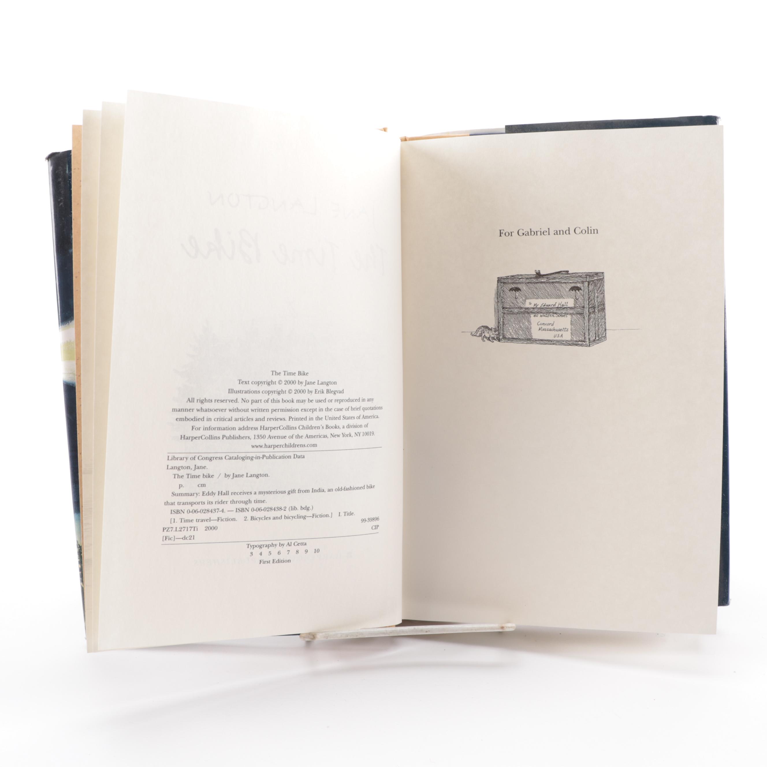 Signed with Drawing "The Fledgling" and "The Time Bike" by Jane Langton