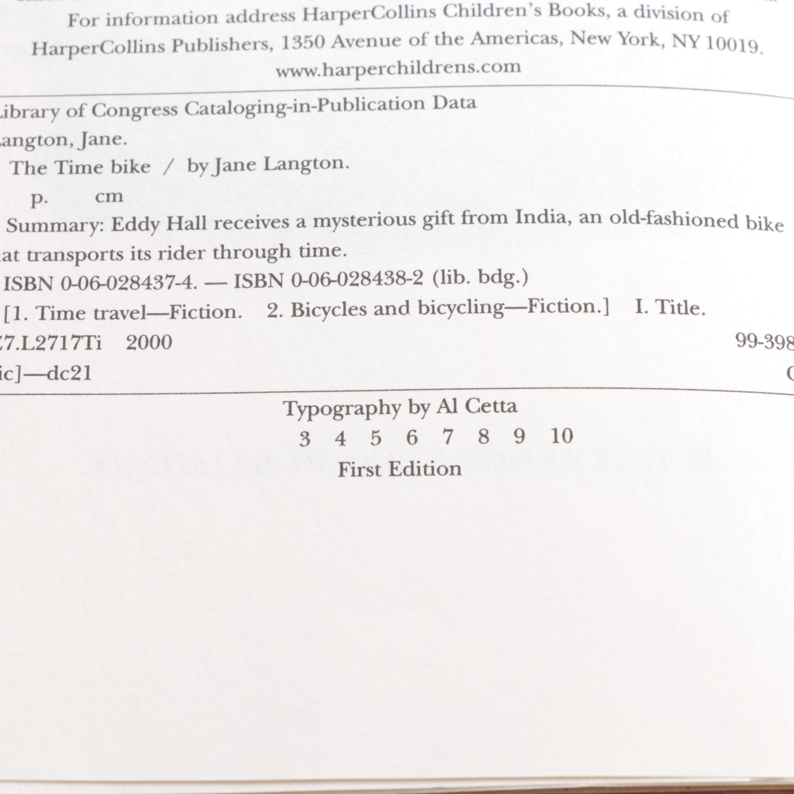 Signed with Drawing "The Fledgling" and "The Time Bike" by Jane Langton