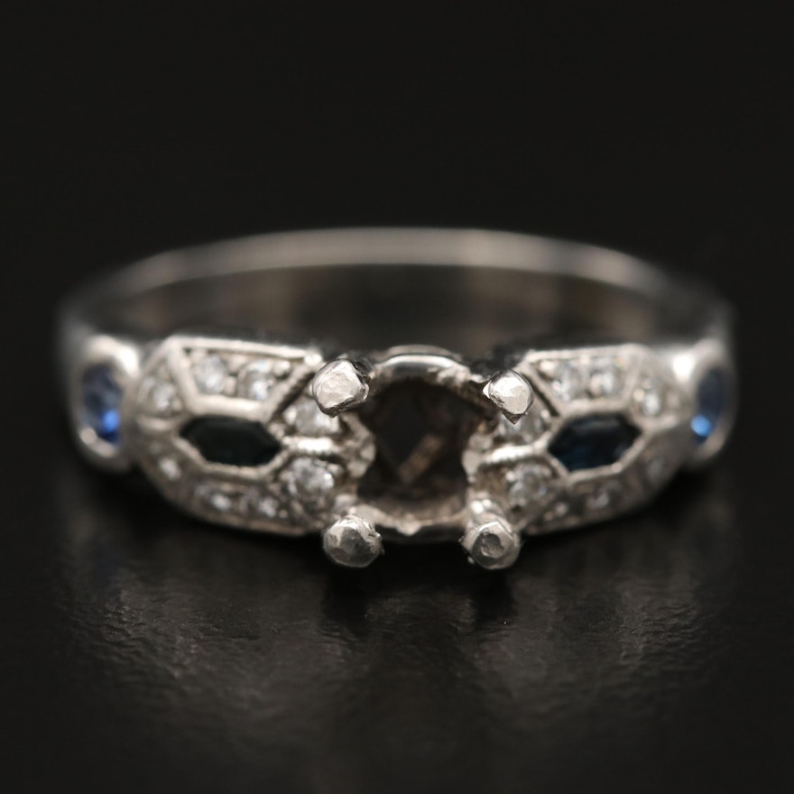 Platinum Diamond and Sapphire Semi Mount Ring
