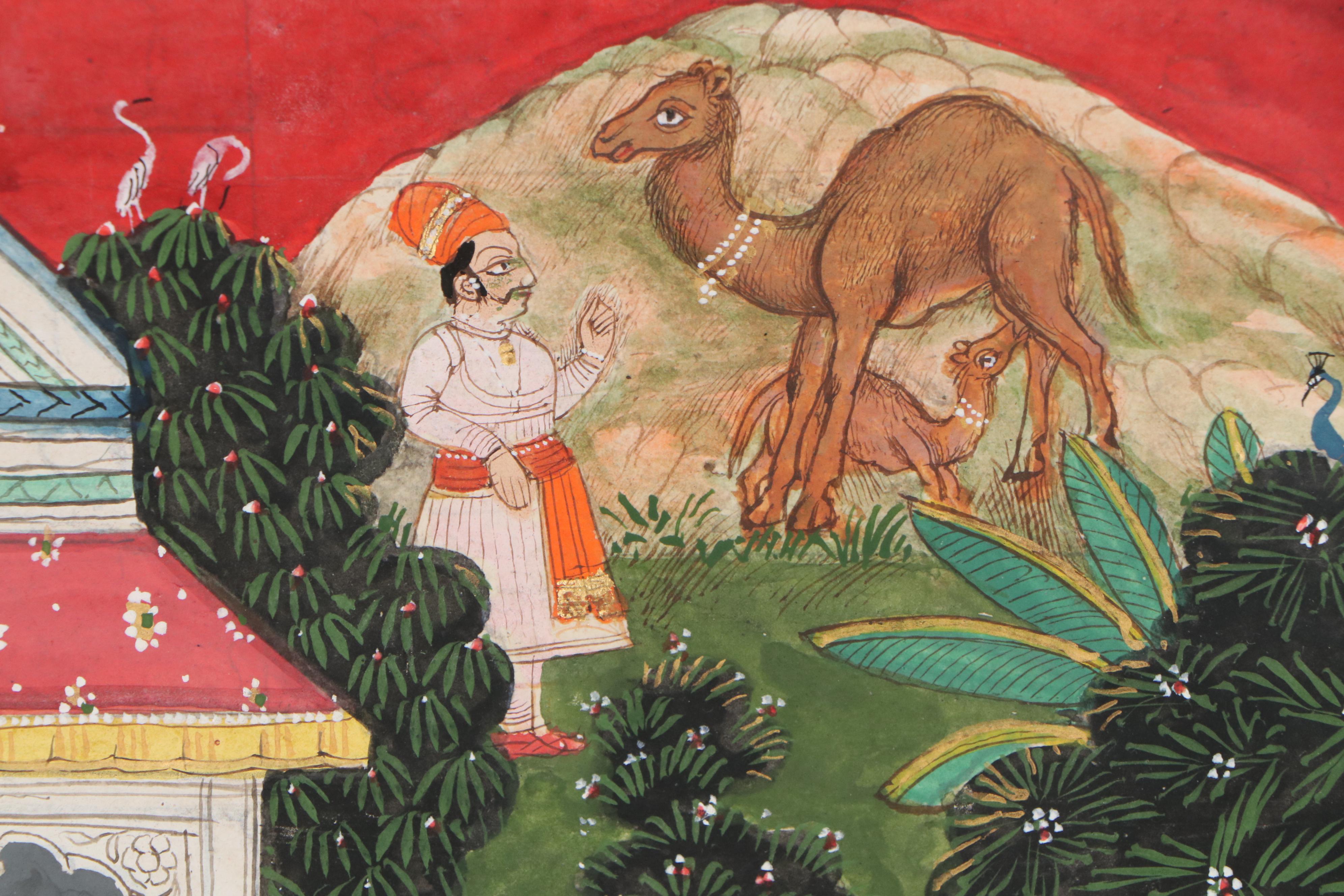 Indian Rajput Style Erotic Gouache Painting, 20th Century