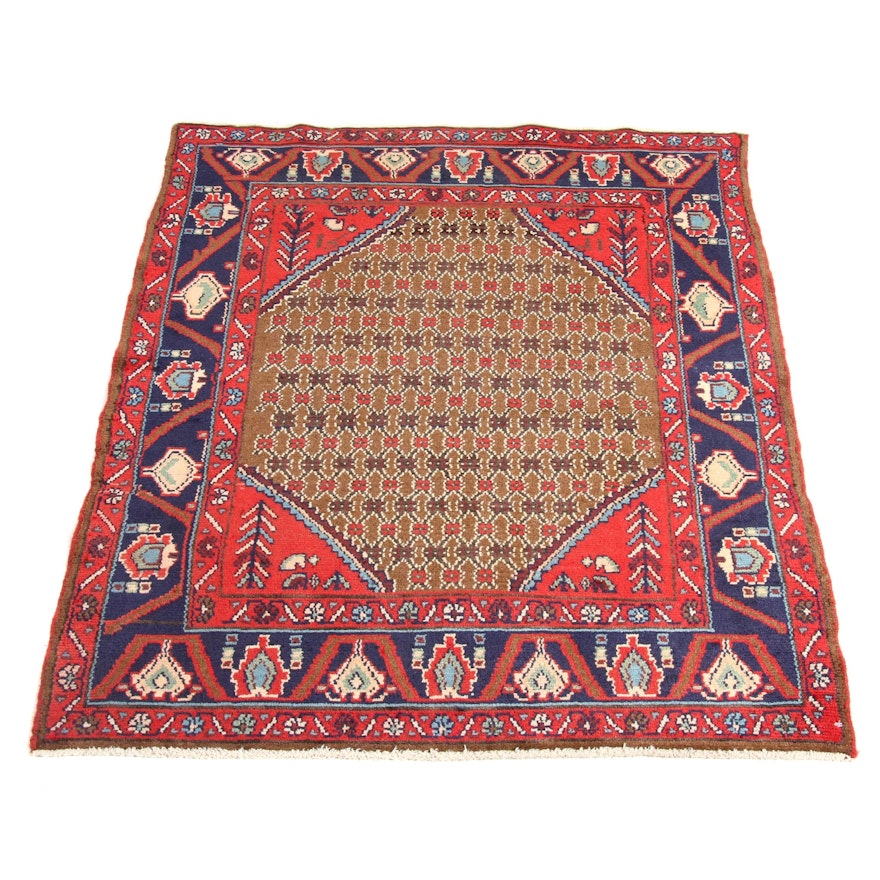 3'3 x 4'3 Hand-Knotted Persian Malayer Rug, 1940s