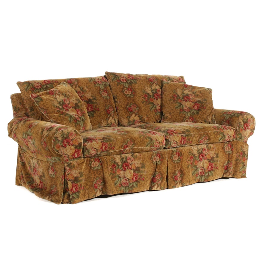 Henredon Corduroy Floral Down Filled Sofa, Late 20th Century