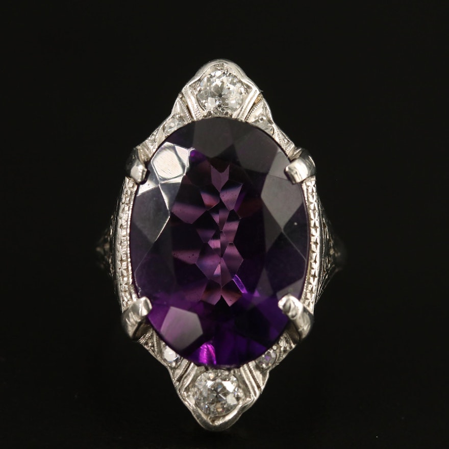 Edwardian Platinum 9.02 CT Amethyst and Diamond Ring