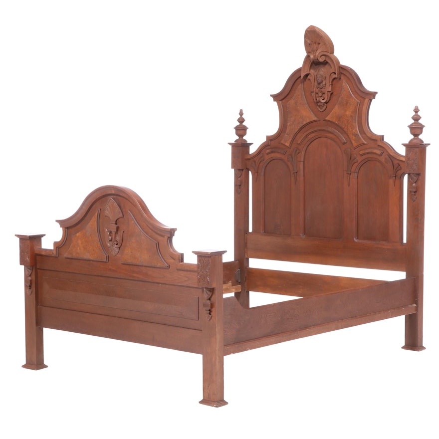 Victorian Walnut and Burl Wood Bed Frame