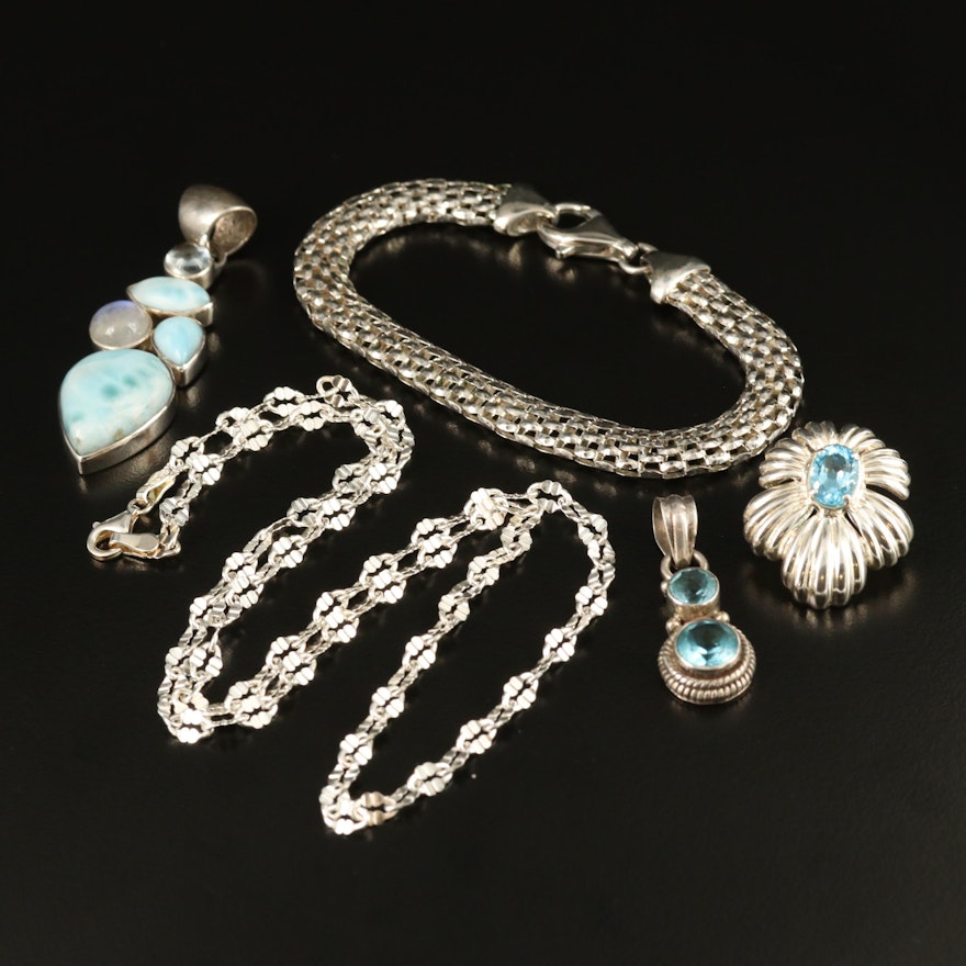 Sterling Silver Jewelry Featuring Moonstone, Topaz and Larimar