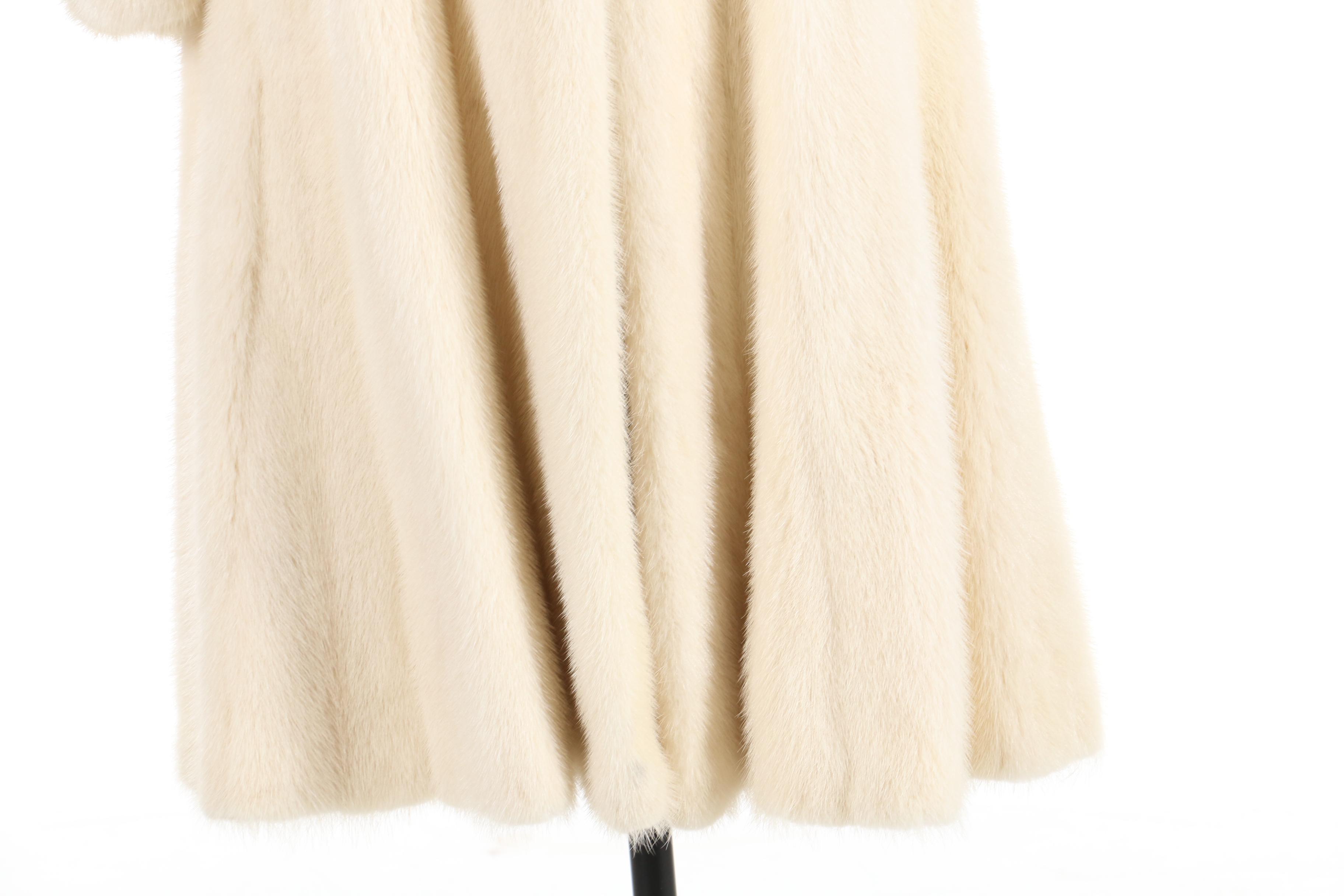 Donald Brooks Platinum Mink Fur Swing Coat with Wide Notched Collar